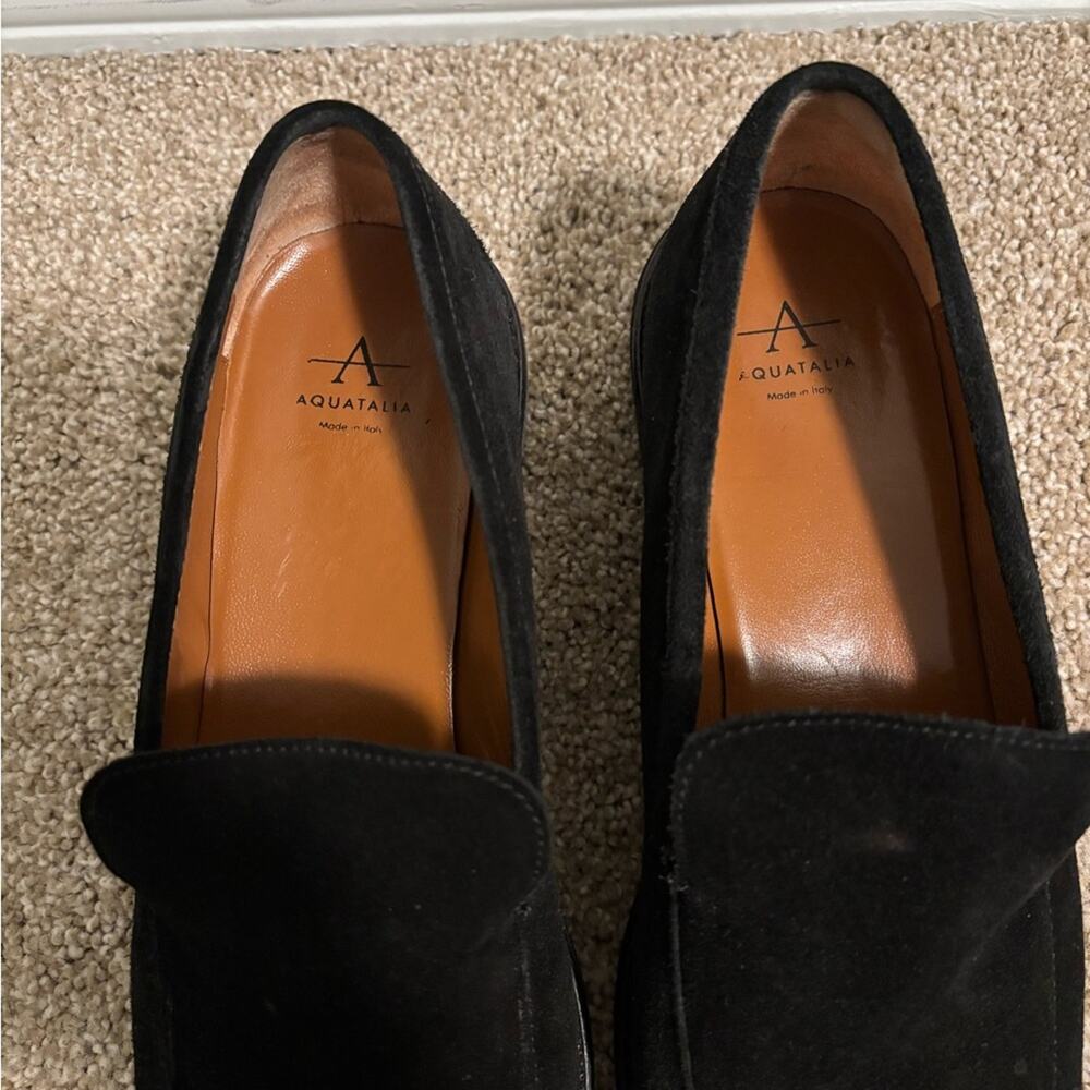 Aquatalia Black Suede Slip On Platform Loafers Size 8.5 - Picture 3 of 9